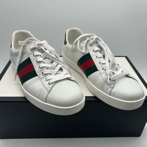 Gucci Ace Leather Low Top Stripe Lace up Sneakers Trainers Size 7